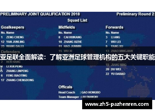 亚足联全面解读：了解亚洲足球管理机构的五大关键职能