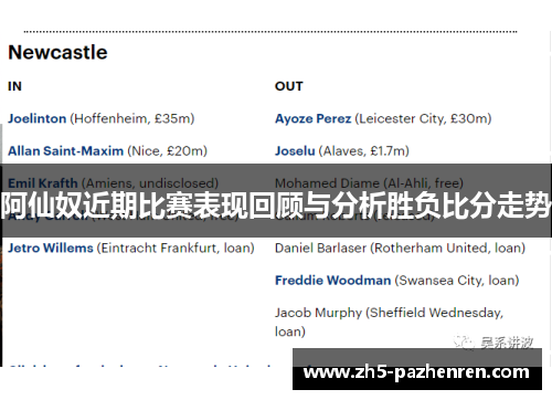 阿仙奴近期比赛表现回顾与分析胜负比分走势